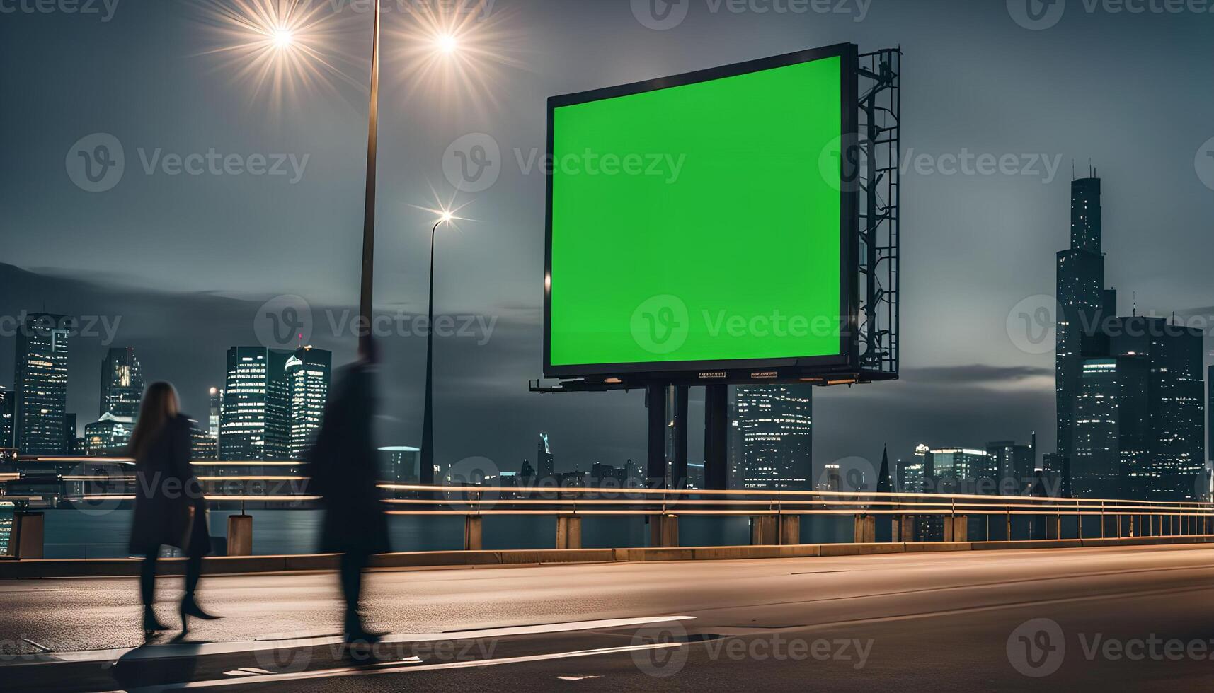 Green Screen Billboard in a City at Night photo