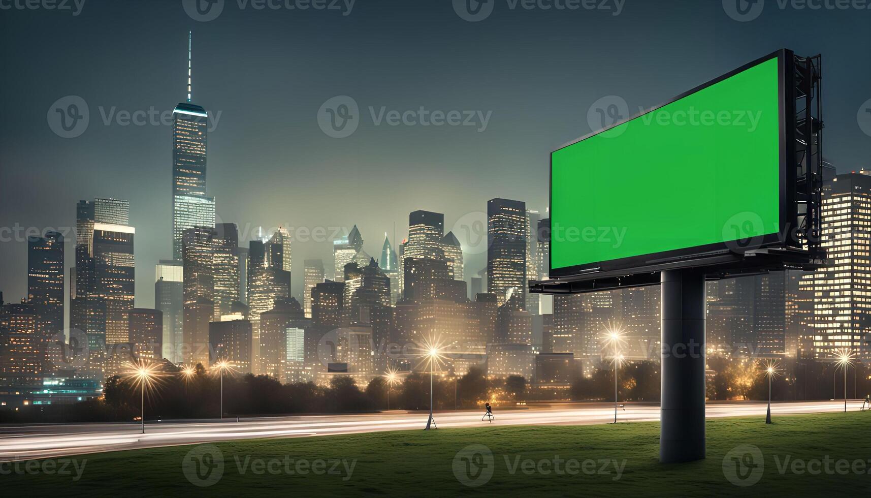 Blank Billboard in Front of a Cityscape photo