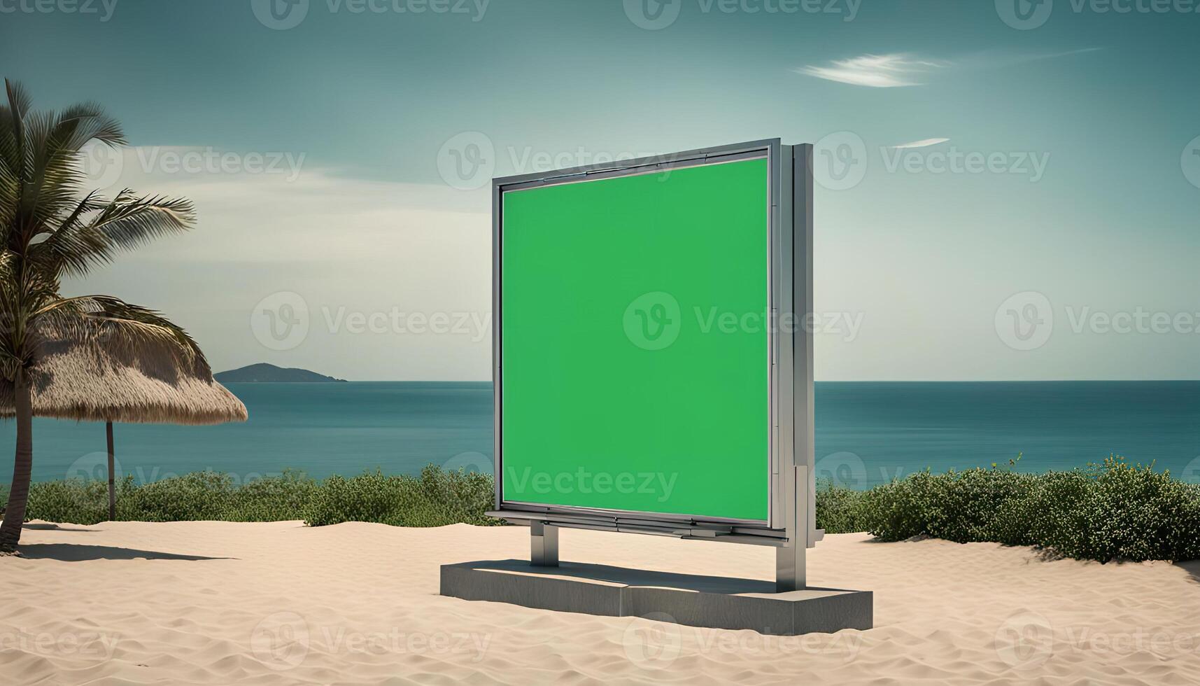 Green Screen Billboard on Tropical Beach photo