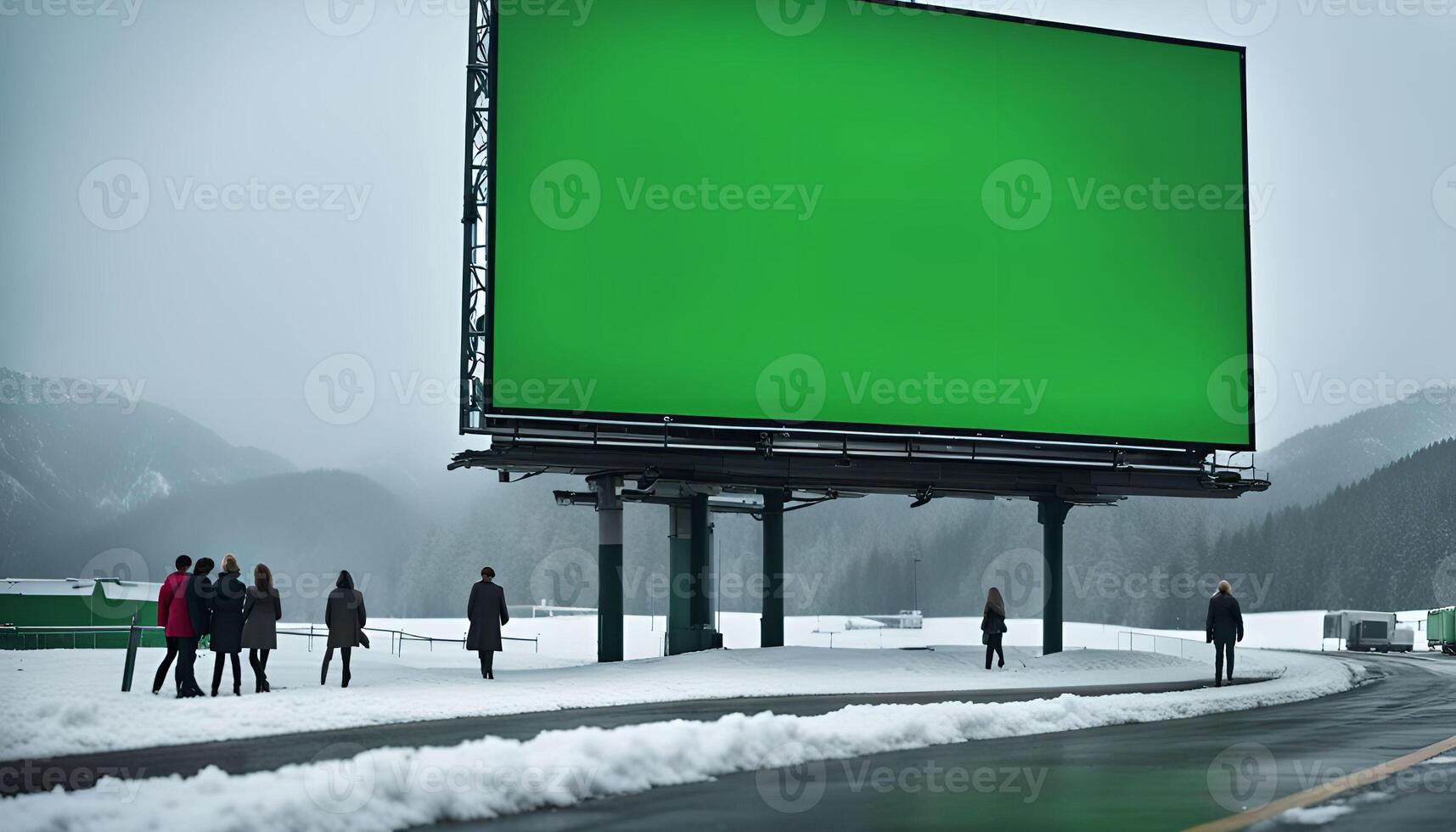 Green Screen Billboard in Snowy Landscape photo