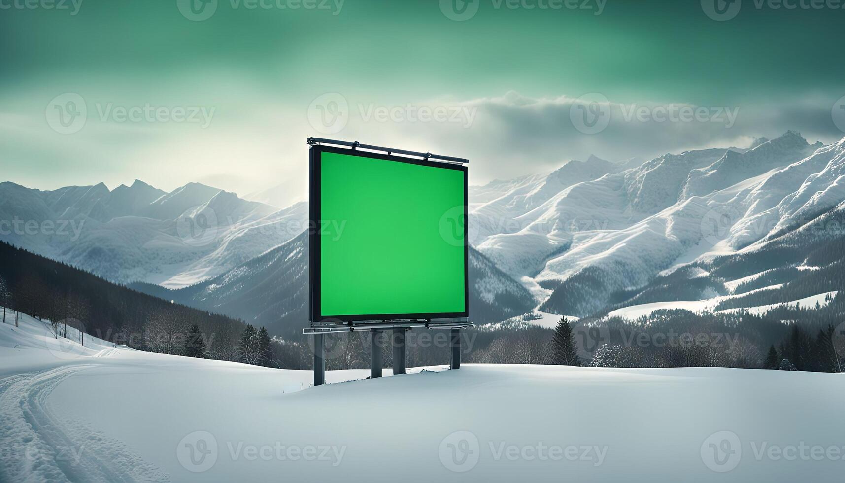Green Screen Billboard in the Snowy Mountains photo