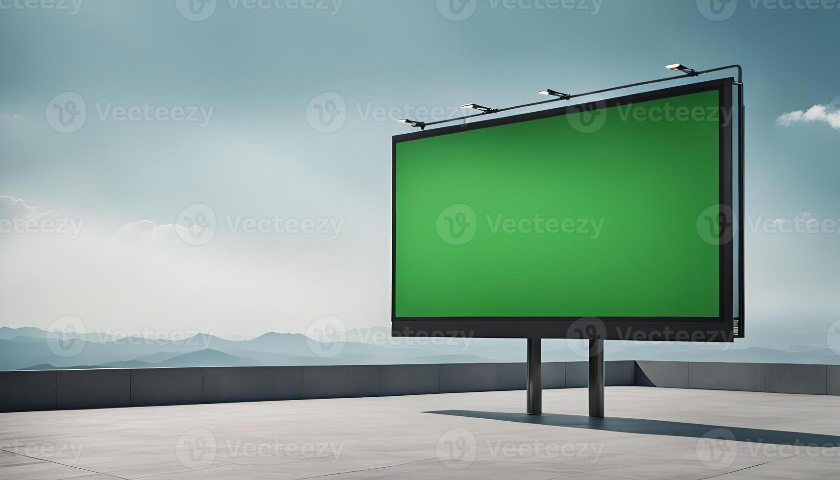 Blank Billboard on Rooftop with Mountain View photo