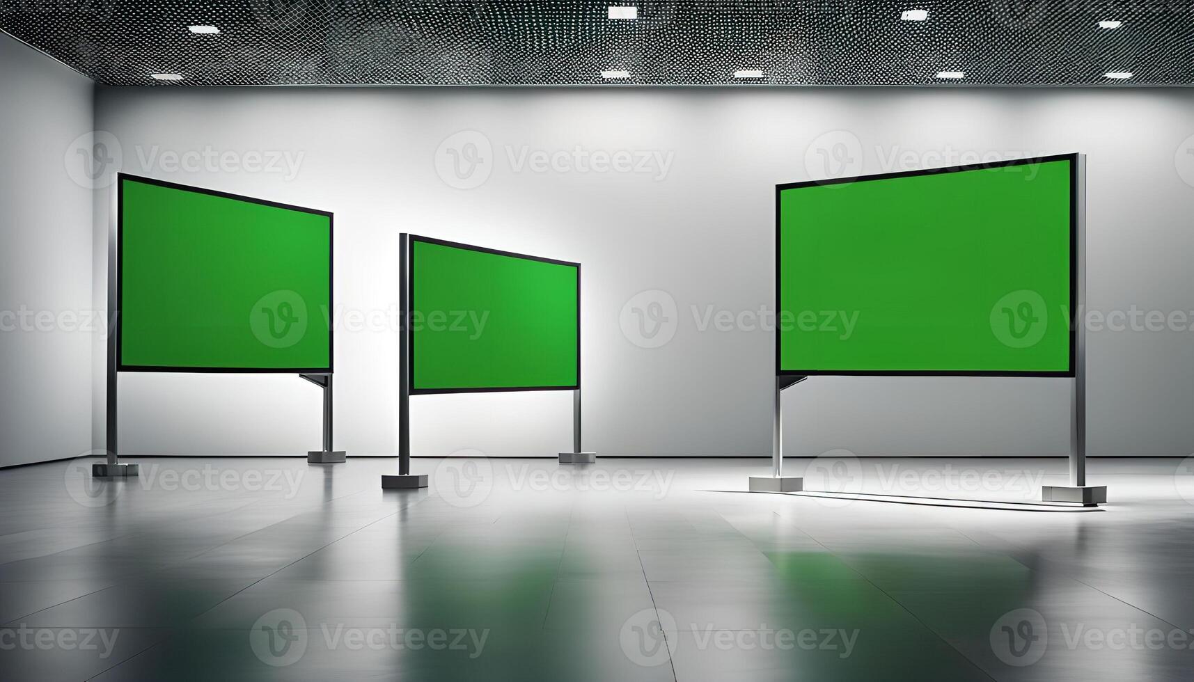Three Green Screens in an Empty Gallery photo