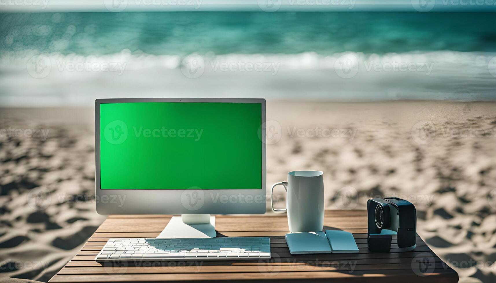 Computer on the Beach with Ocean View photo