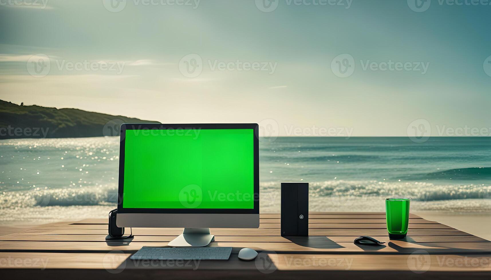 Work From Beach With Green Screen photo