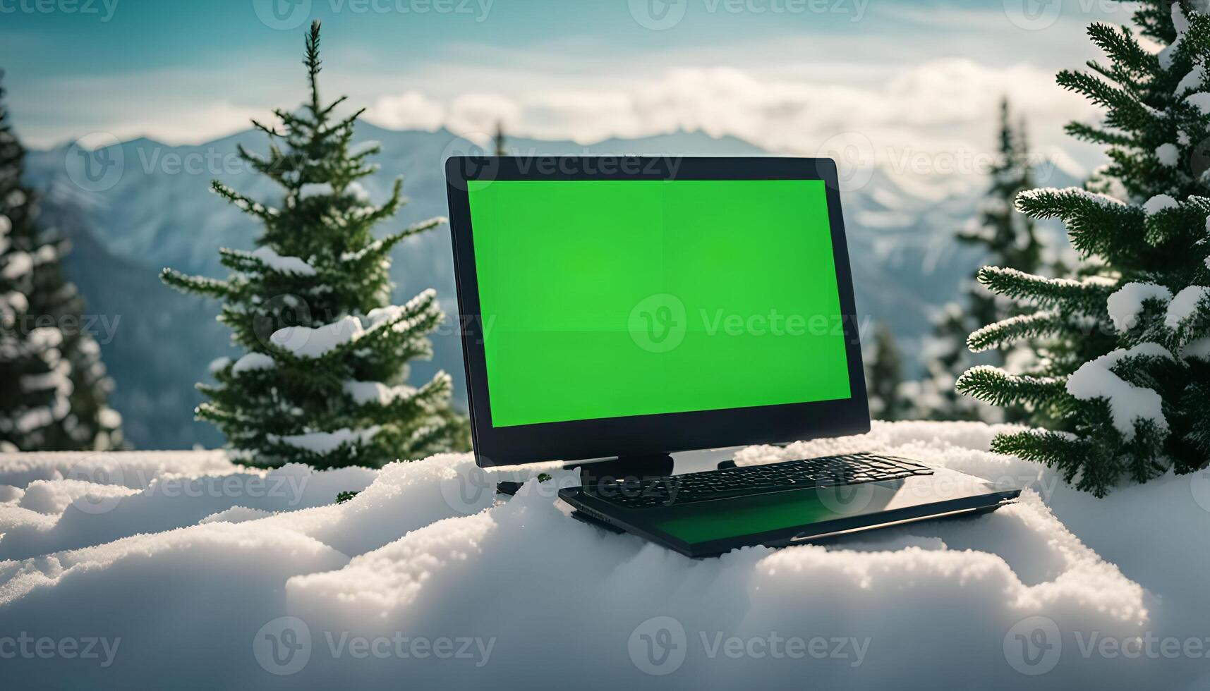 Laptop in Winter Landscape photo