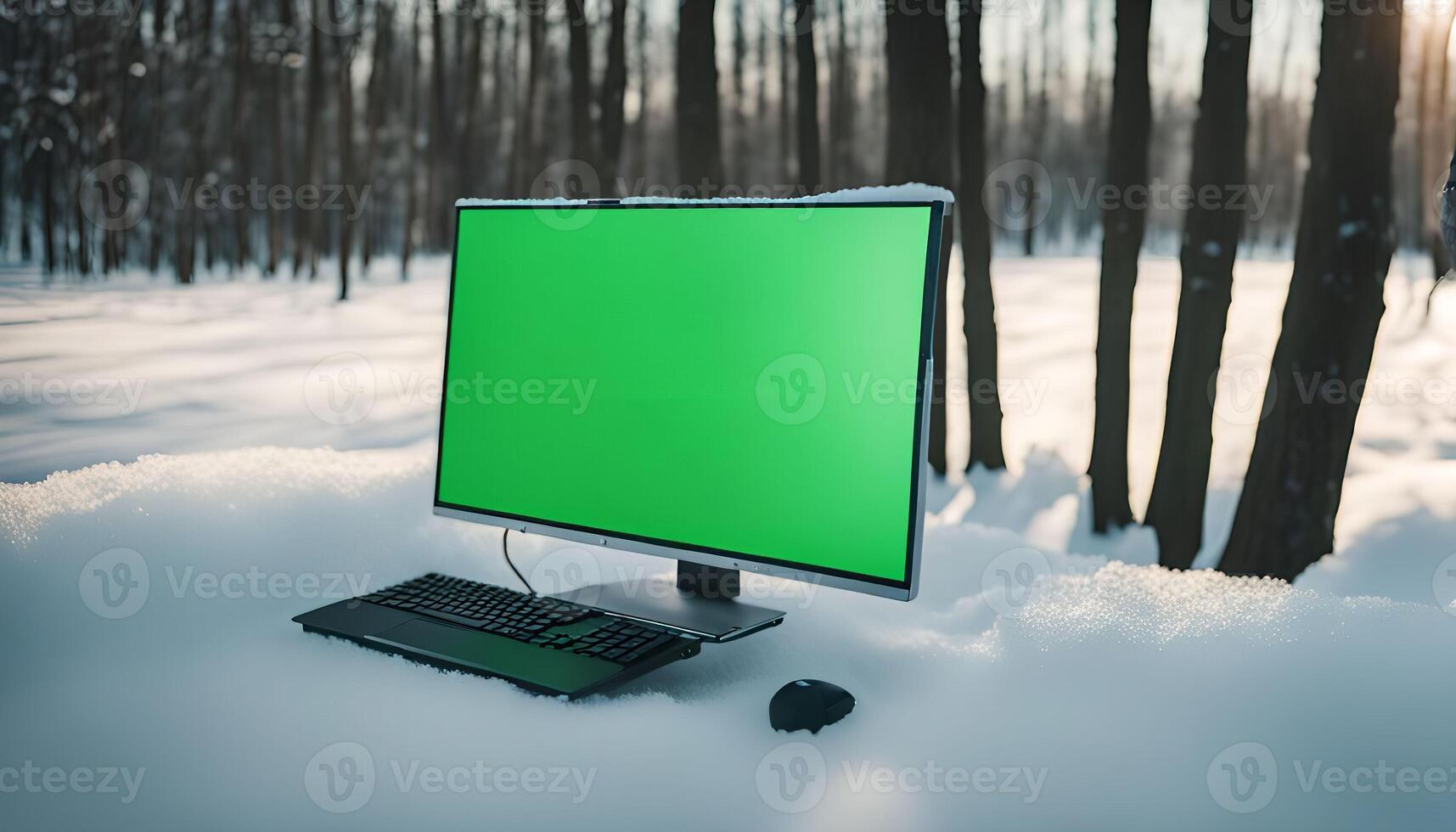 Computer in Winter Forest photo