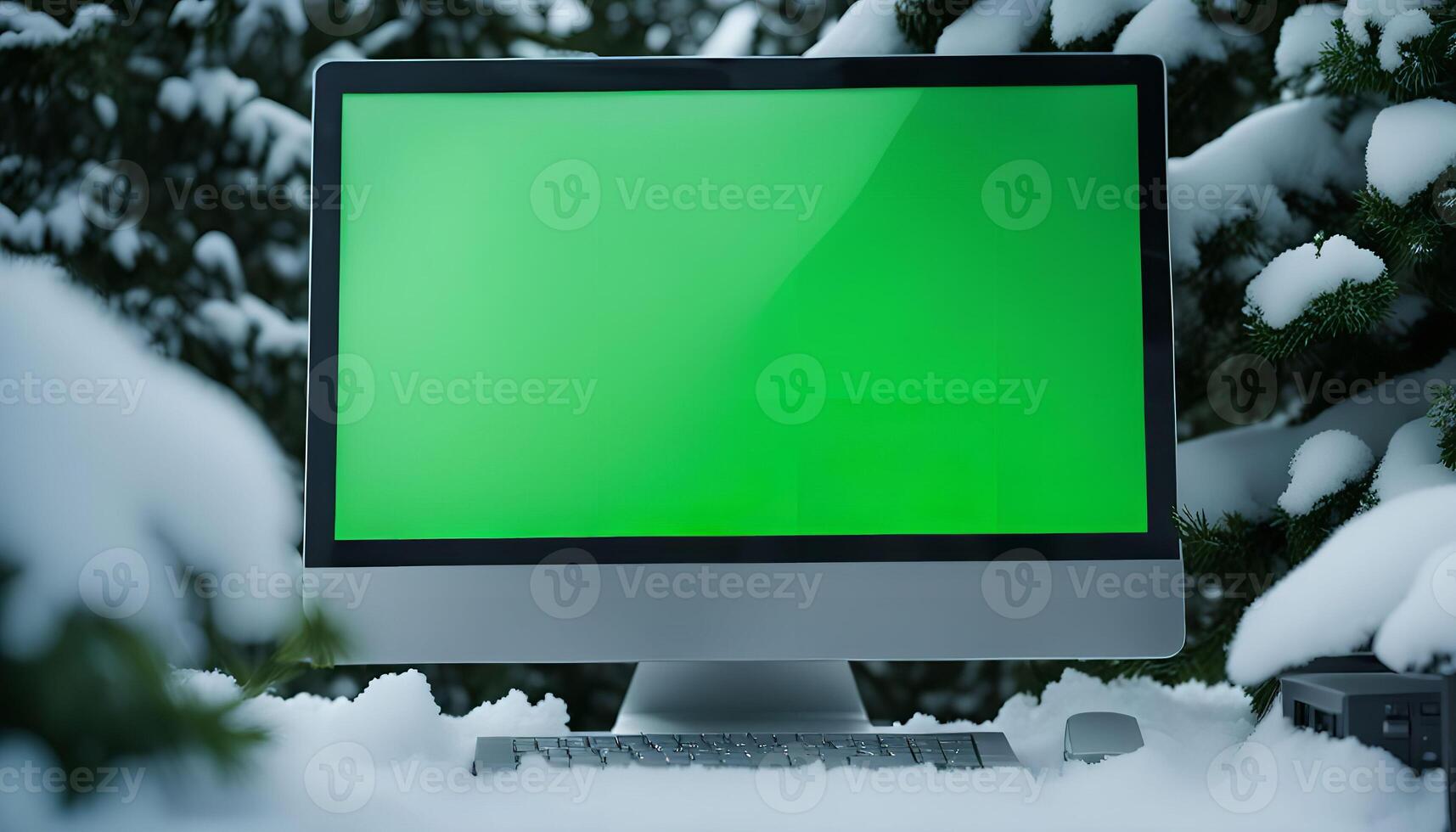 Computer in Snowy Forest photo