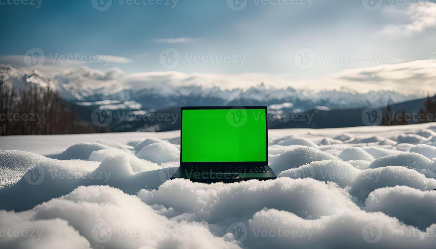Laptop on Snowy Mountain photo