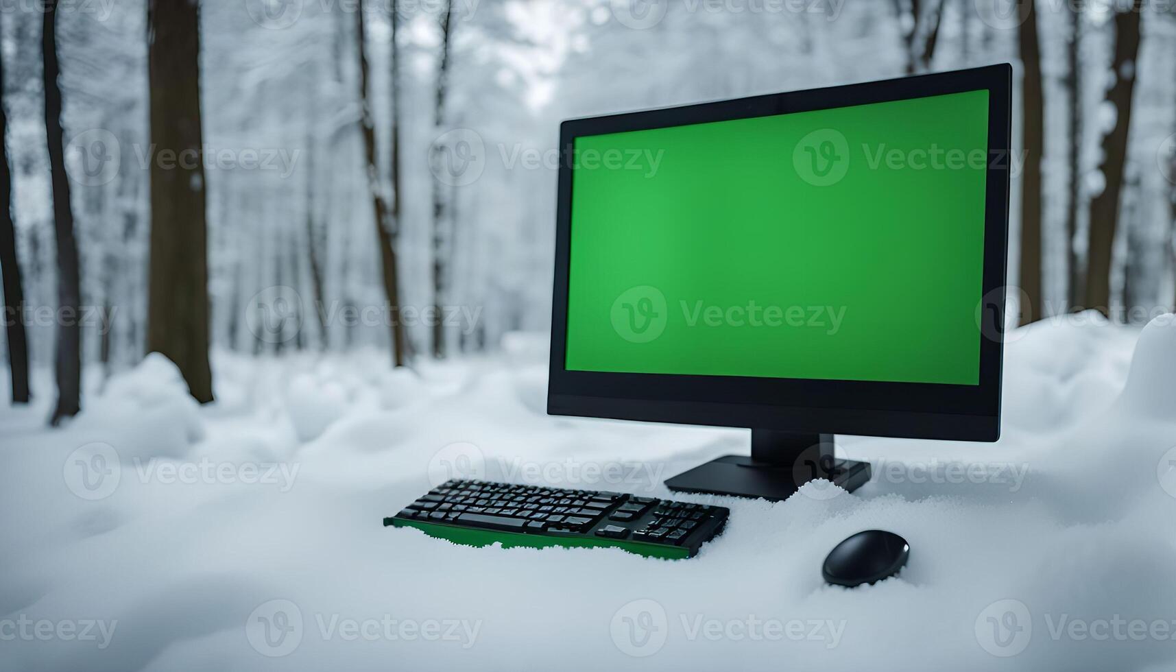 Computer in a Snowy Forest photo