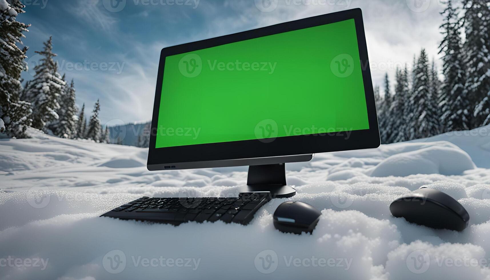 Computer in Snowy Forest photo