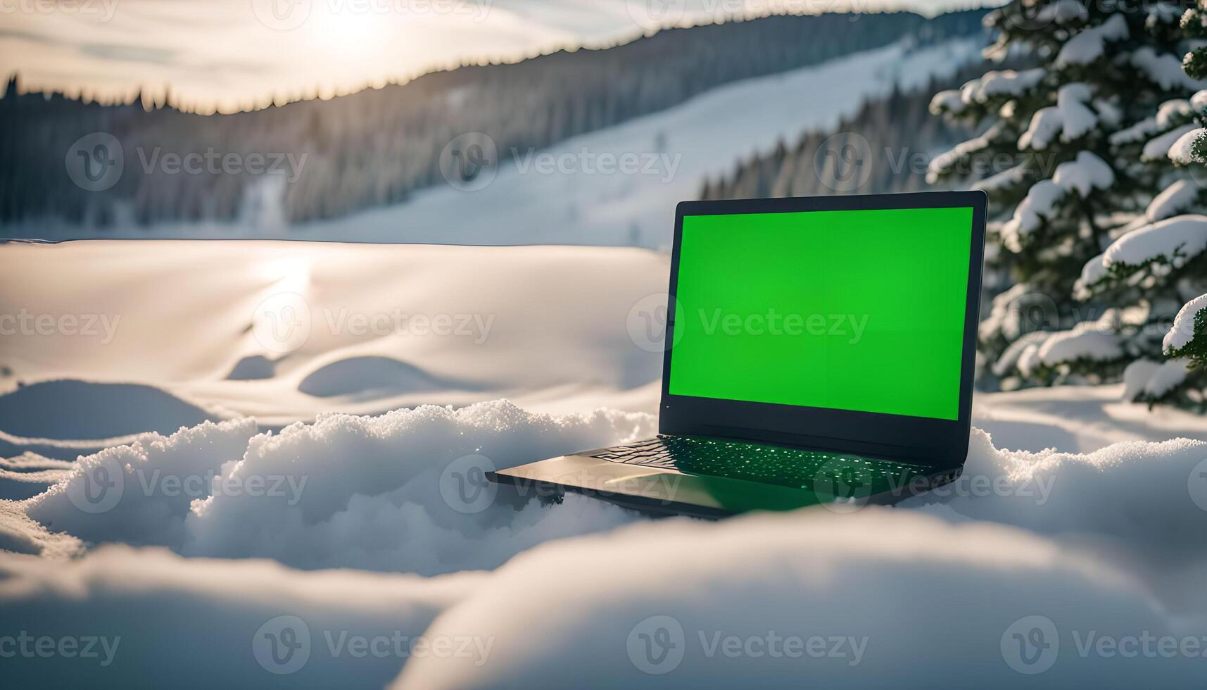 Laptop in Snowy Landscape photo