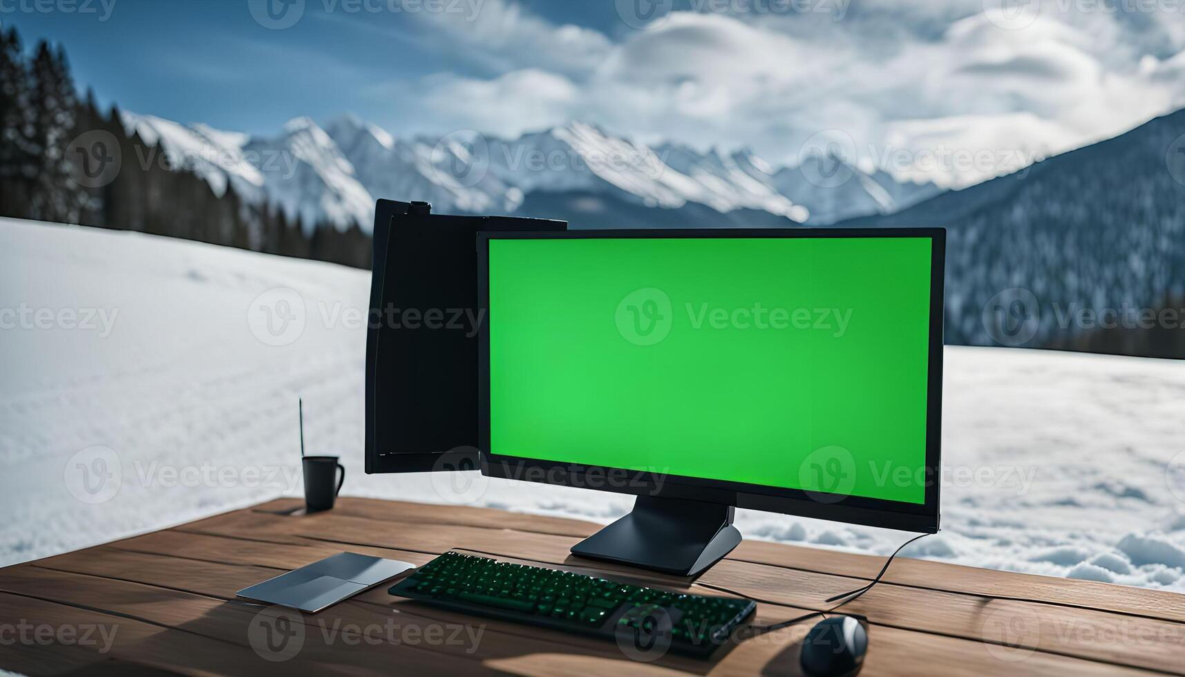 Computer With Mountain View photo
