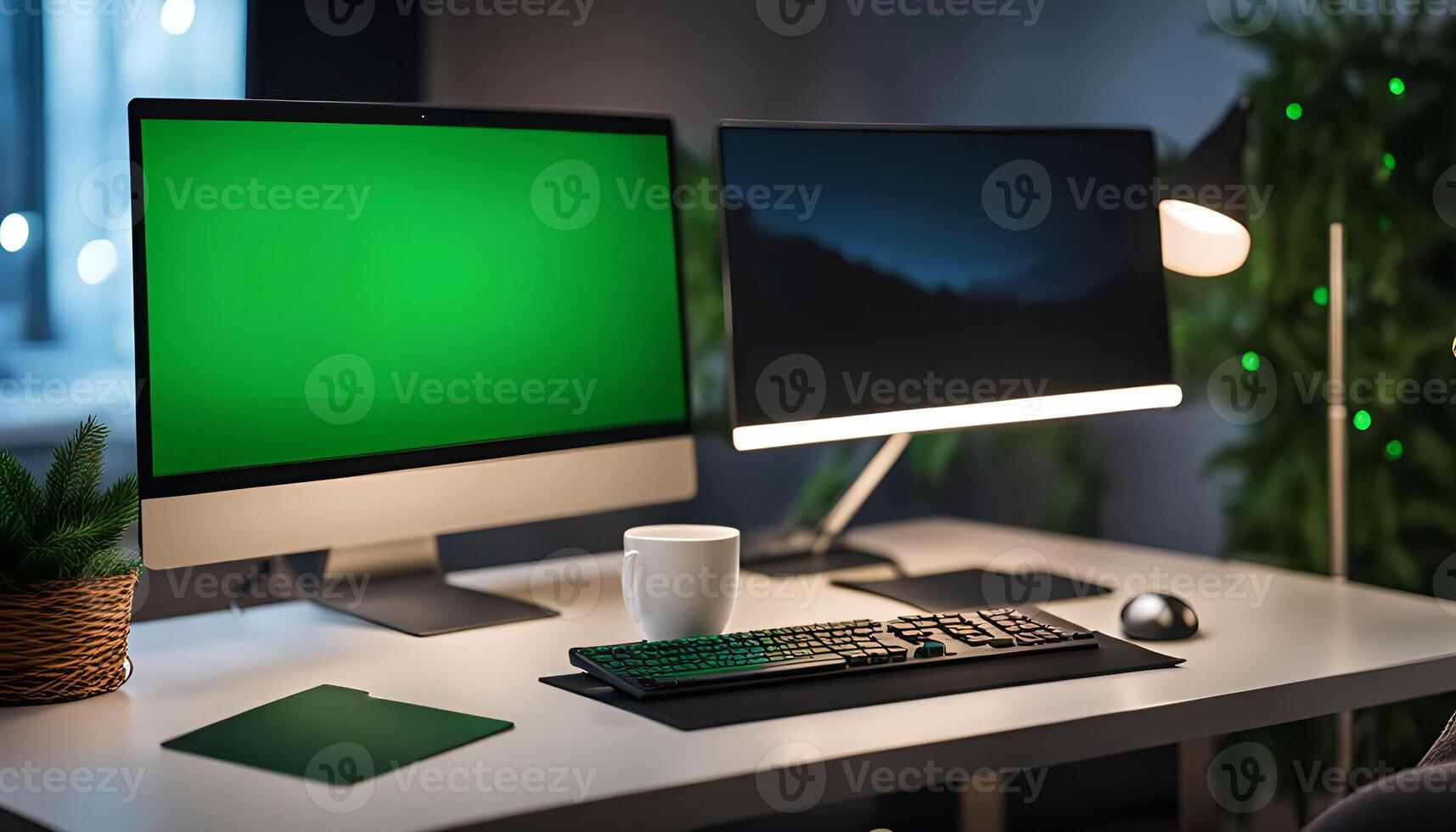Desktop Computer with Green Screen photo