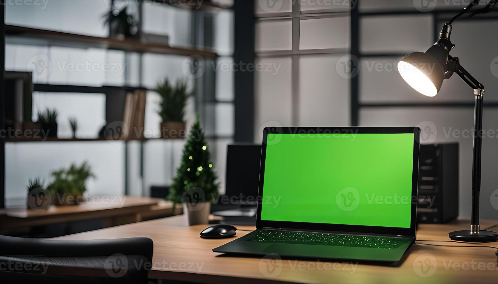 Laptop on a Desk in a Modern Office photo