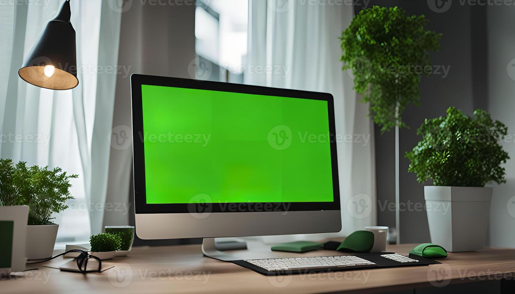 Desktop Computer with Green Screen Mockup photo
