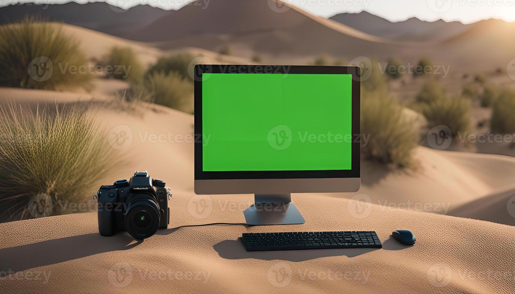Computer and Camera in the Desert photo
