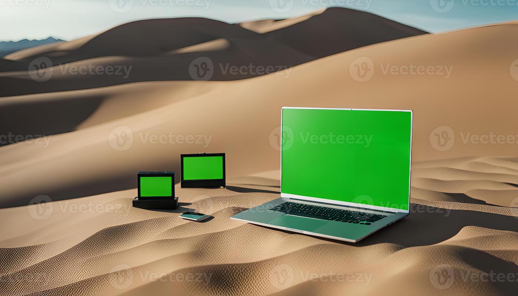 Laptop and Screens in Desert photo