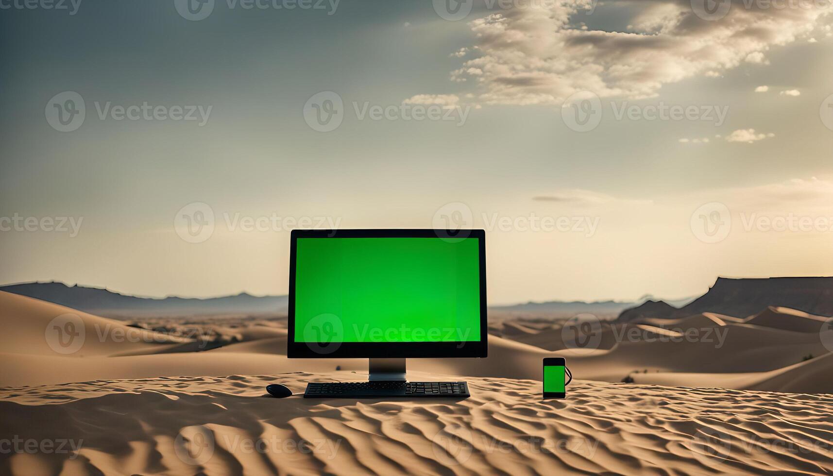 Computer and Phone in Desert photo