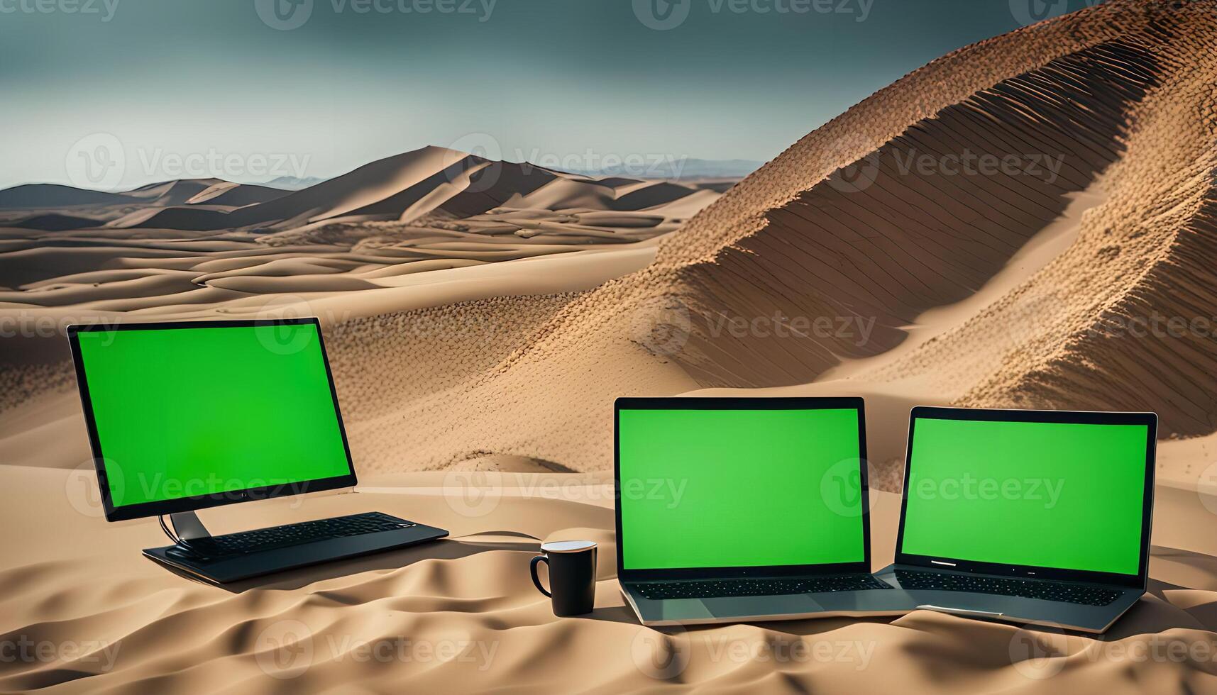 Three Laptops in the Desert photo