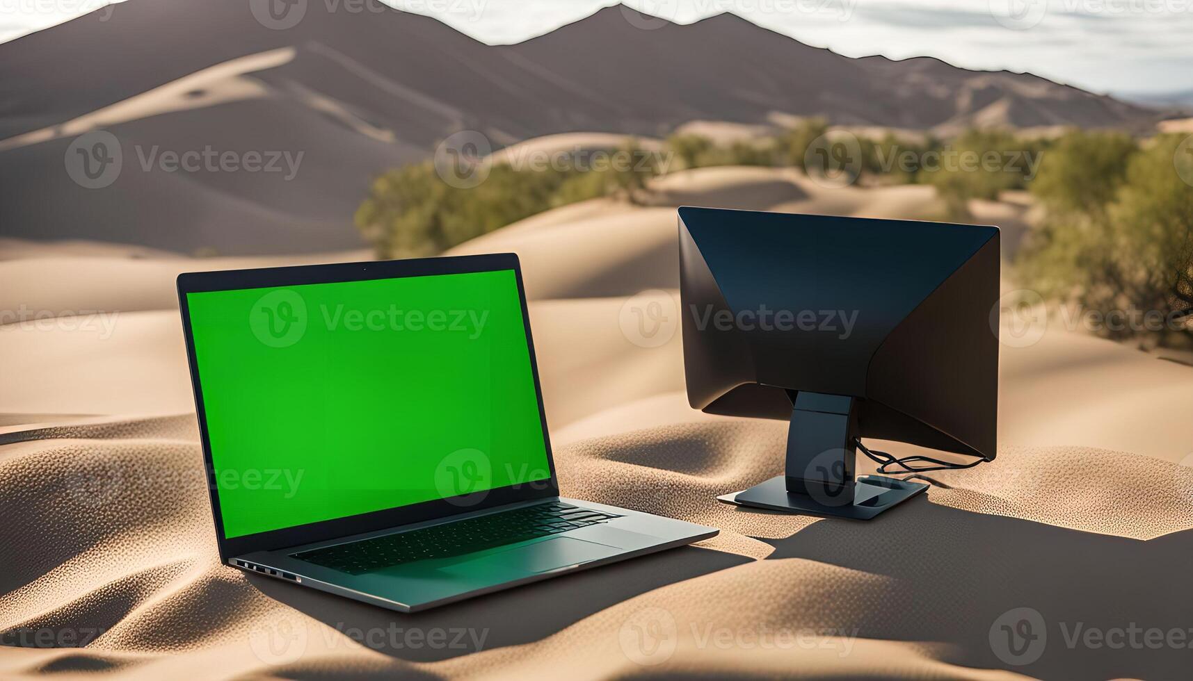 Laptop and Monitor in Desert photo