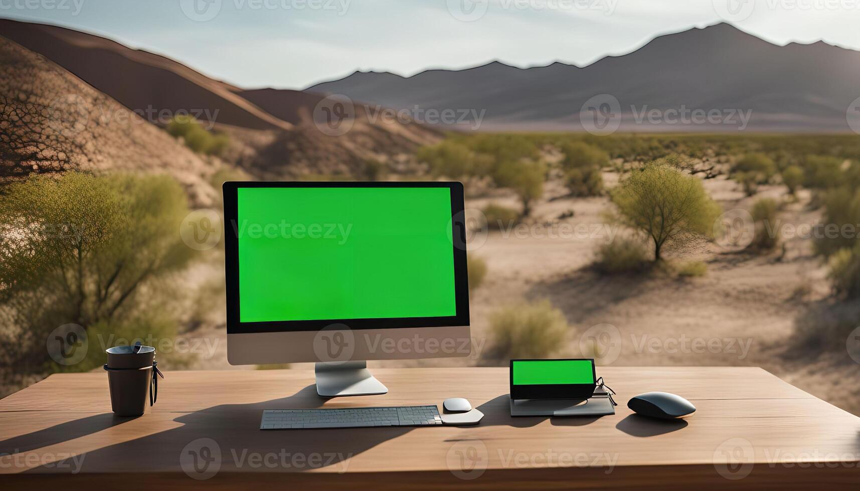 Desktop Computer in Desert Landscape photo