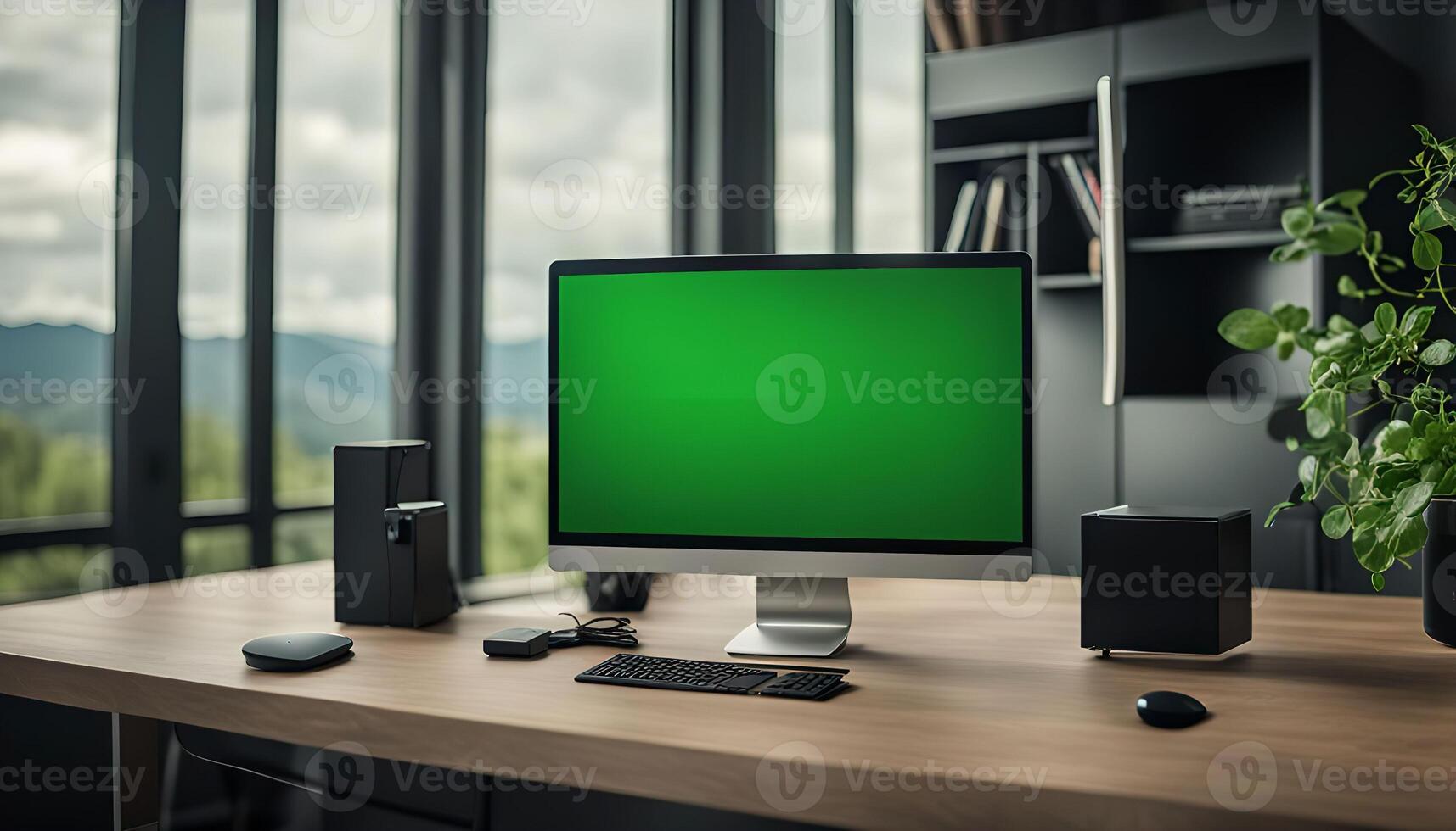 Computer Setup with Green Screen photo