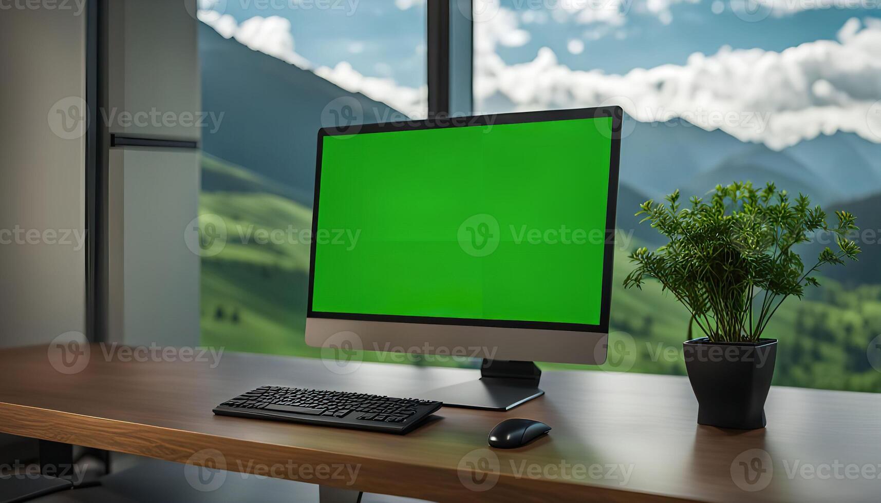 Green Screen Computer in Office photo