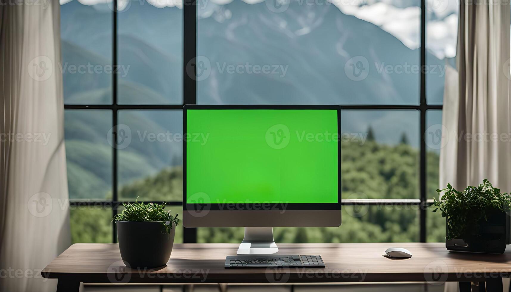 Computer Desktop with Mountain View photo