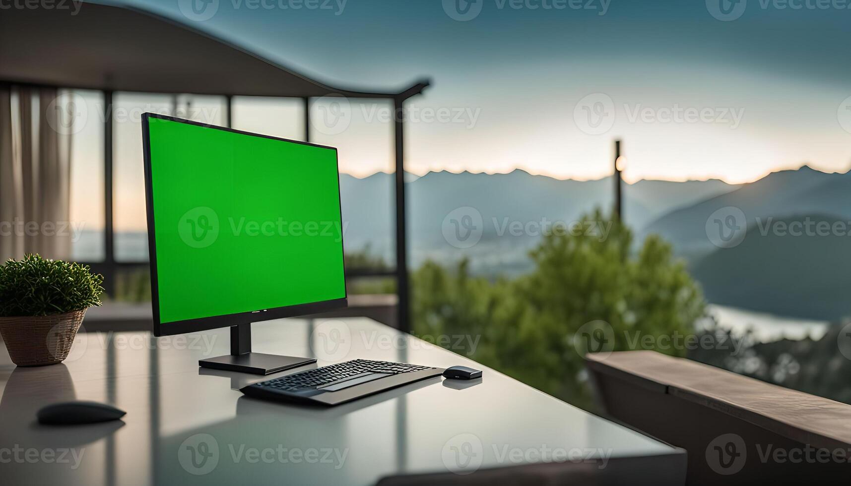 Green Screen Computer with Mountain View photo