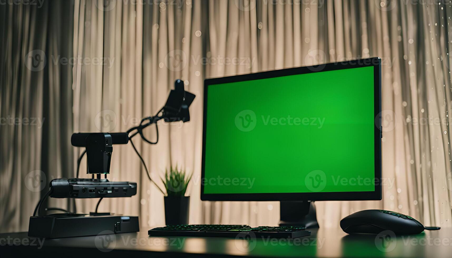 Computer Setup with Green Screen photo