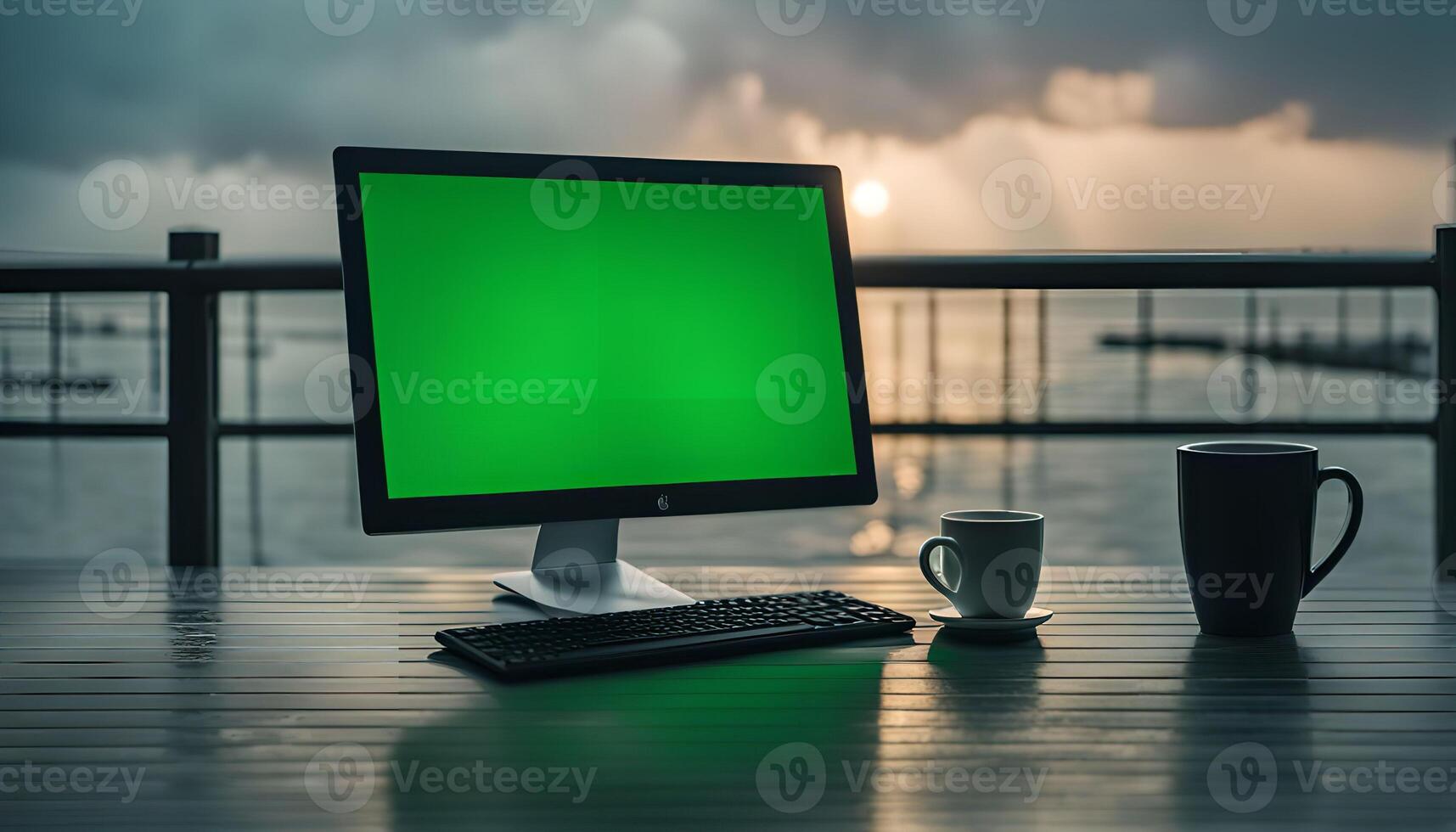Computer on a Patio with a View photo