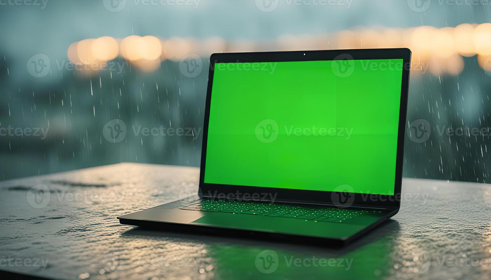 Laptop on a rainy day photo
