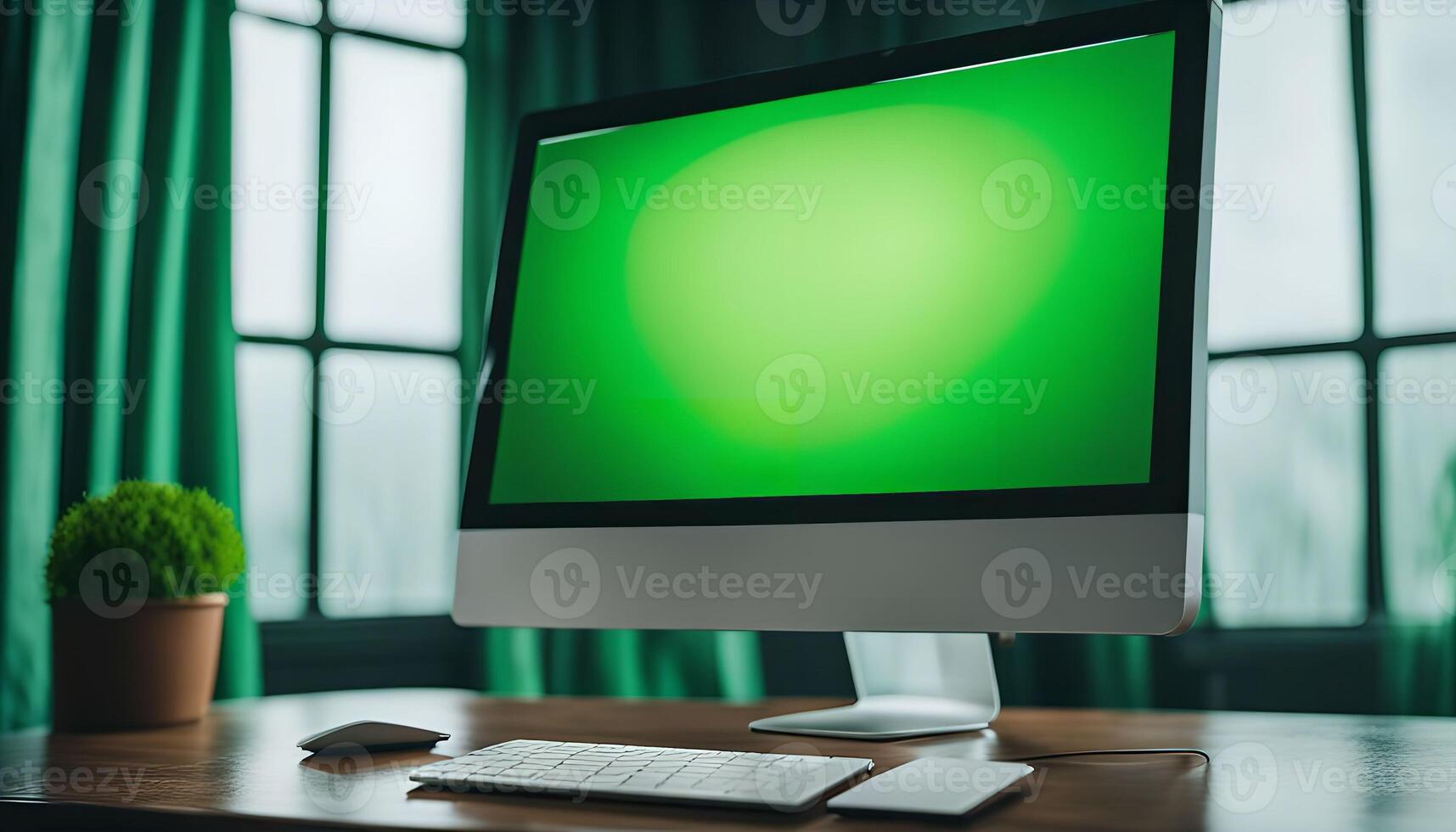 Desktop Computer with Green Screen photo