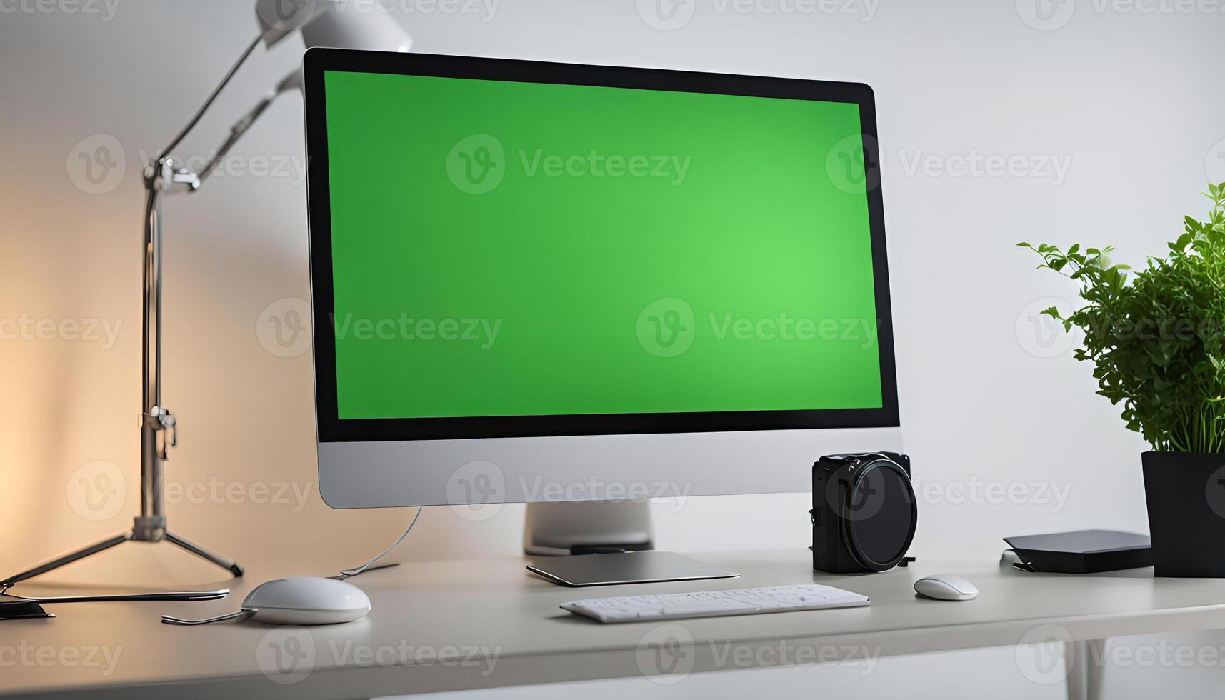 Computer Setup with Green Screen photo