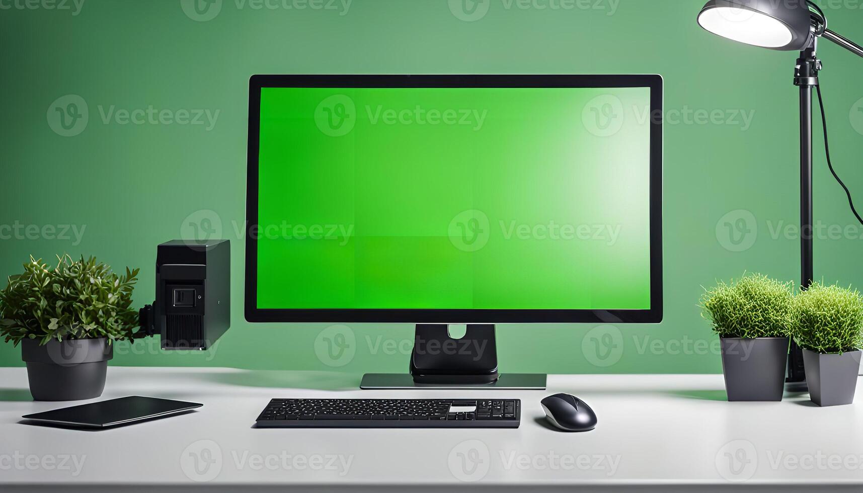 Modern Desktop Setup with Green Screen photo