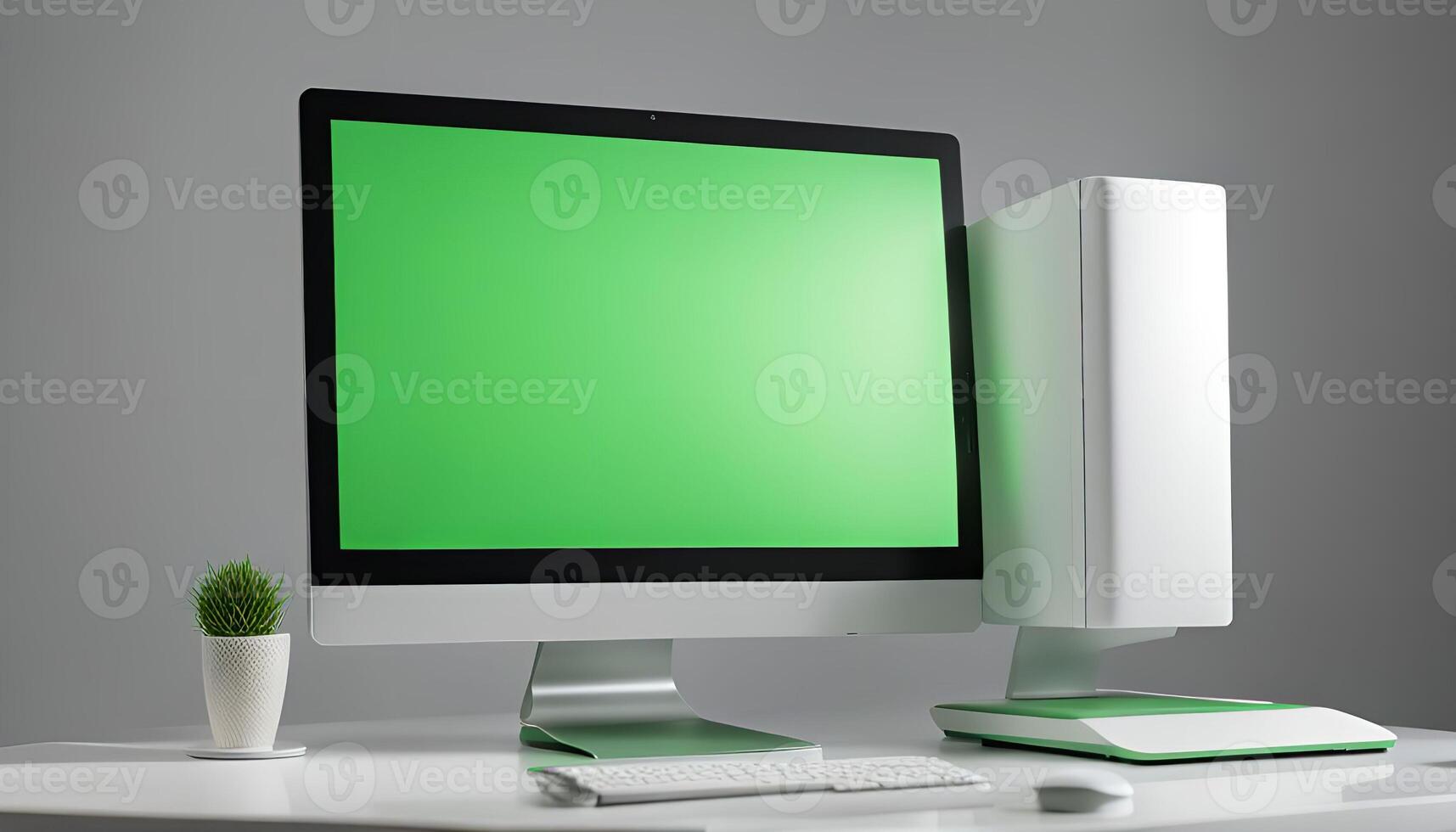 Modern Computer Setup with Green Screen photo