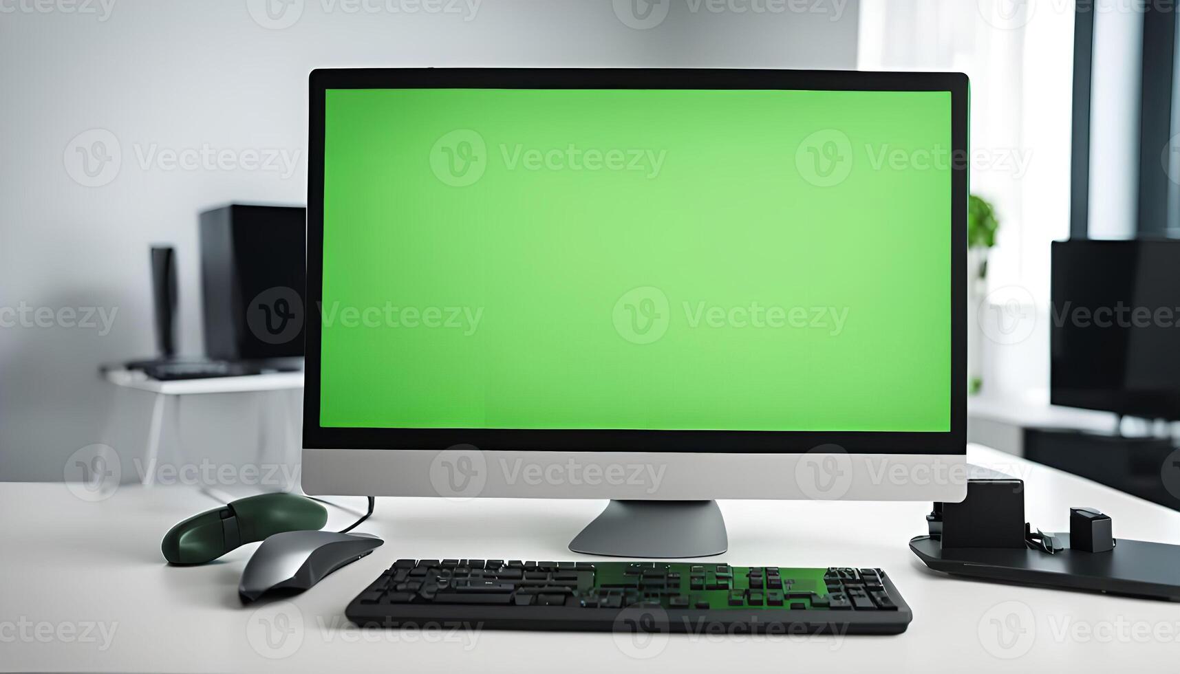 Green Screen Computer Monitor on Desk in Office photo