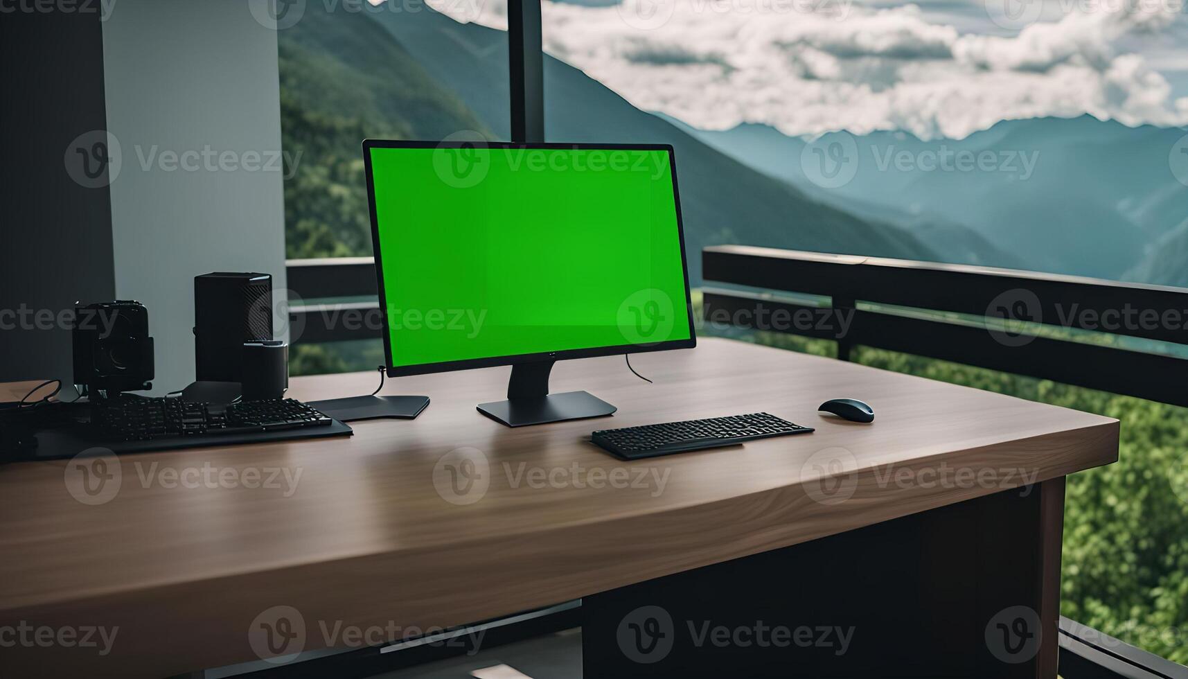 Computer Setup with Mountain View photo