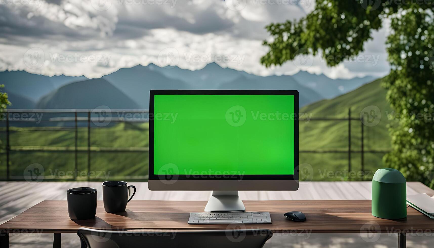 Computer Desktop with Mountain View photo