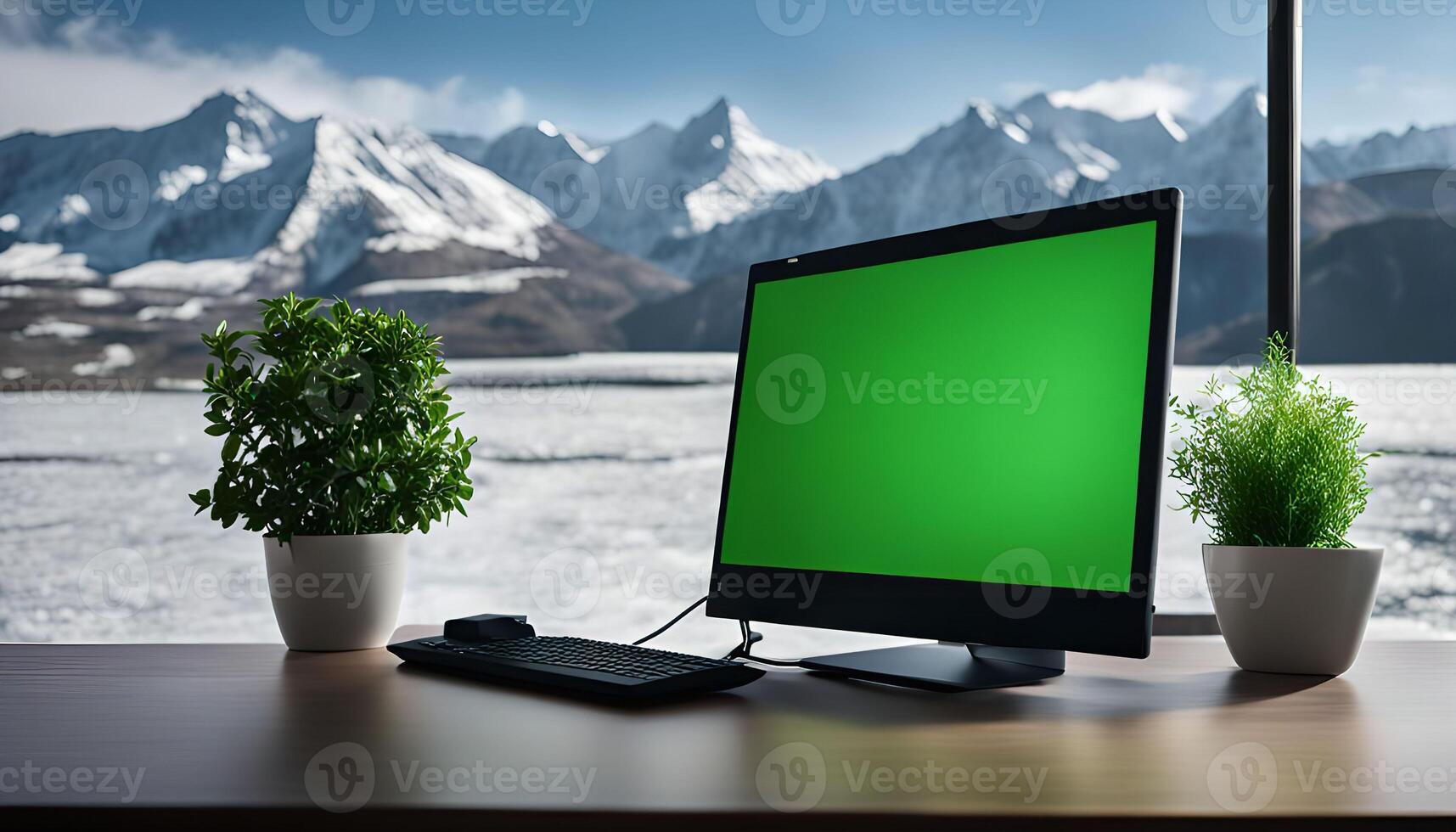 Computer with Mountain View photo