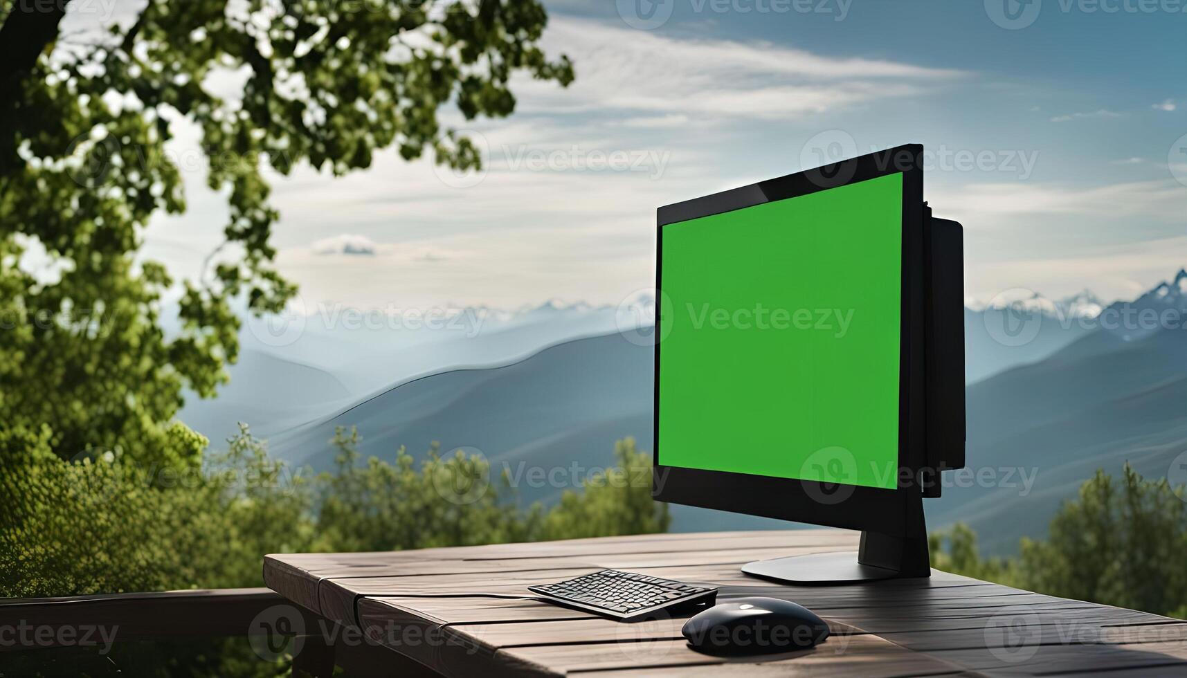 Computer with Mountain View photo