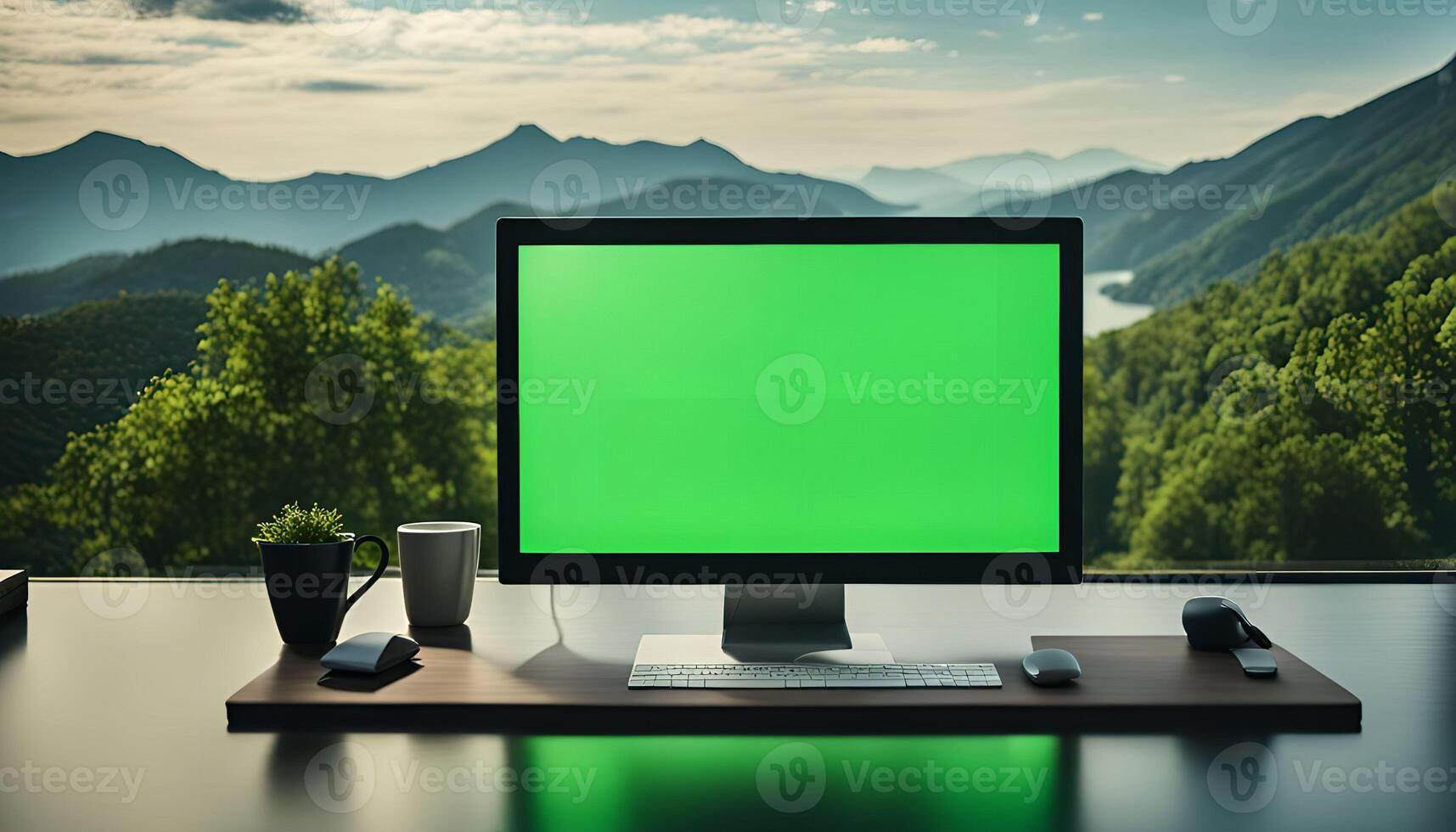 Desktop Computer with Mountain View photo