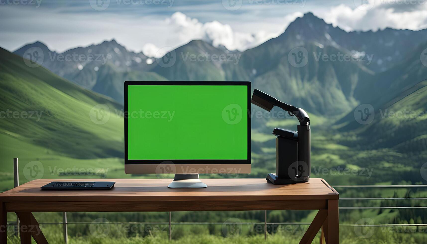 Green Screen Monitor with Mountain View photo