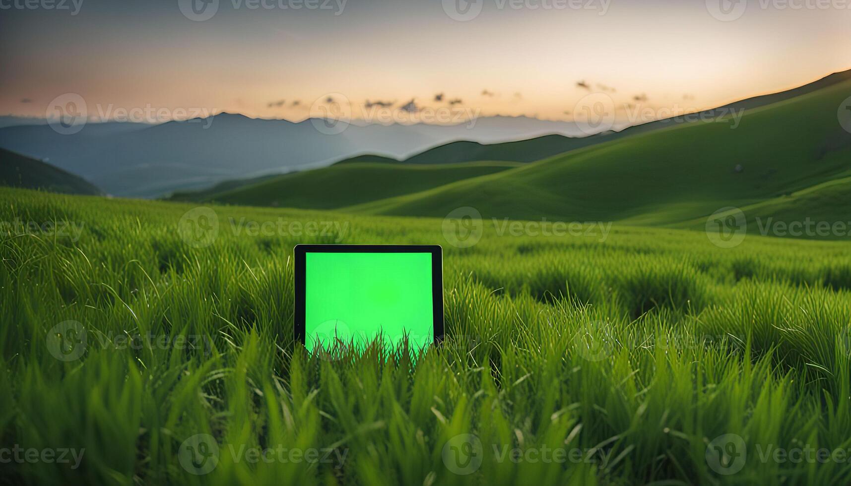 Tablet in a Green Meadow photo