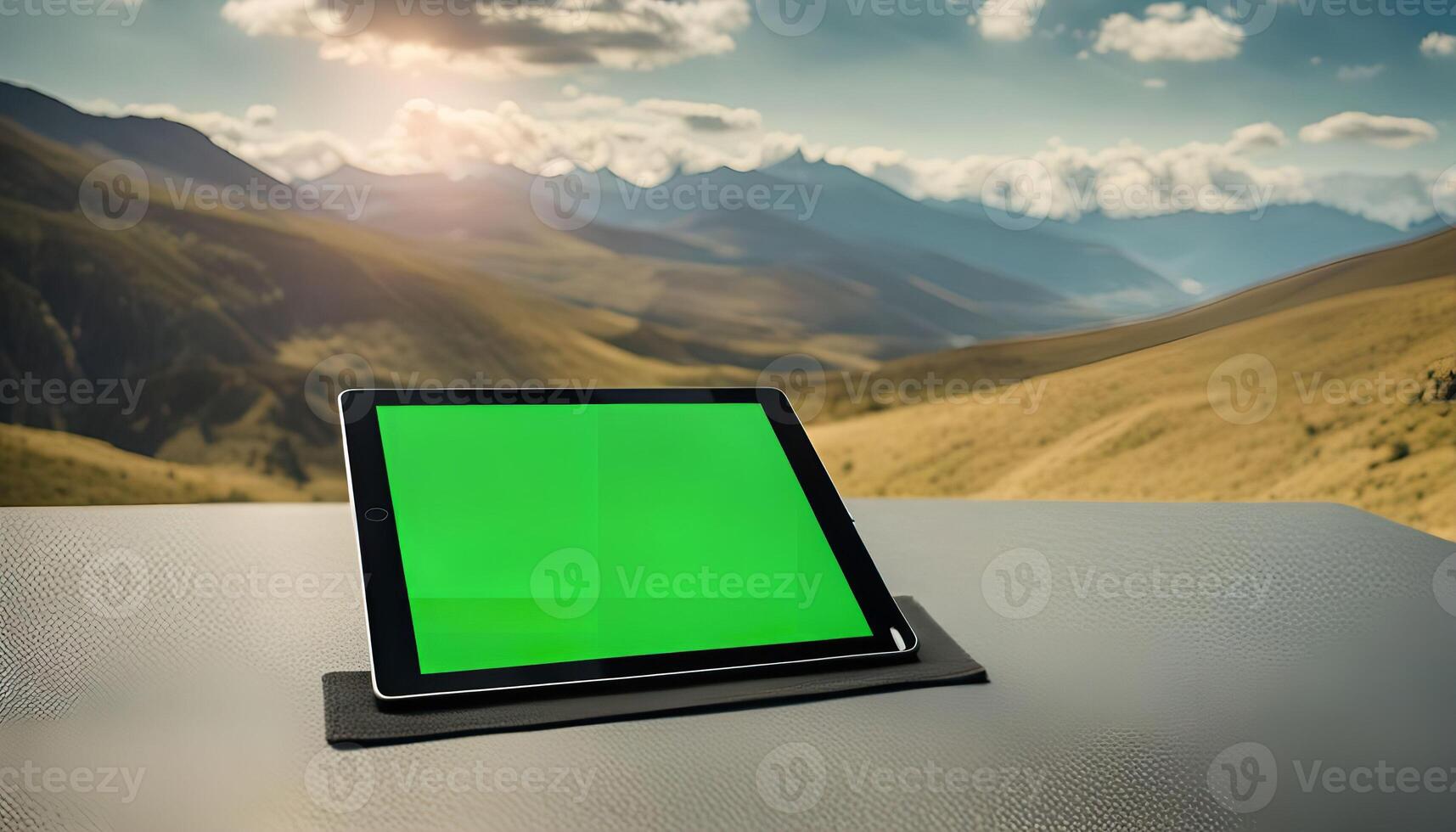 Tablet in Mountain Landscape photo