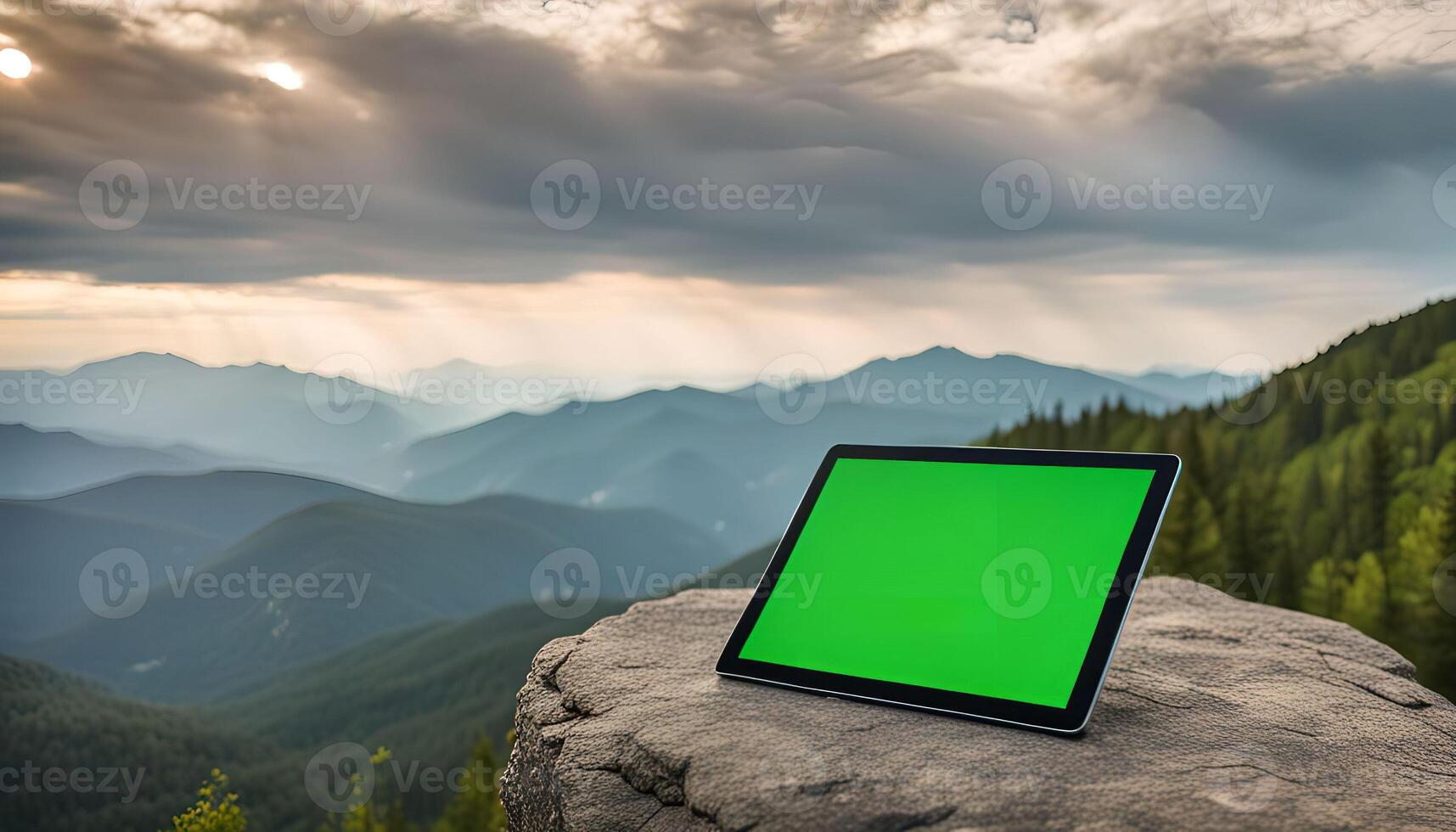 Tablet on a Mountain Peak photo