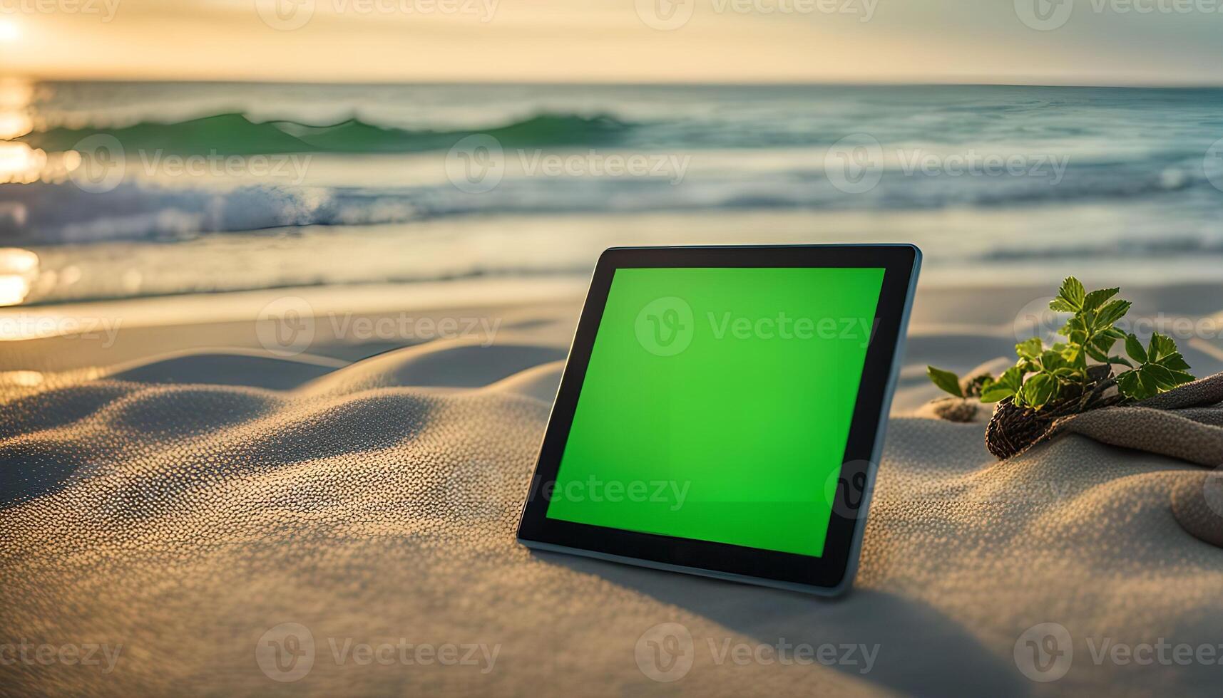 Tablet on the Beach at Sunset photo