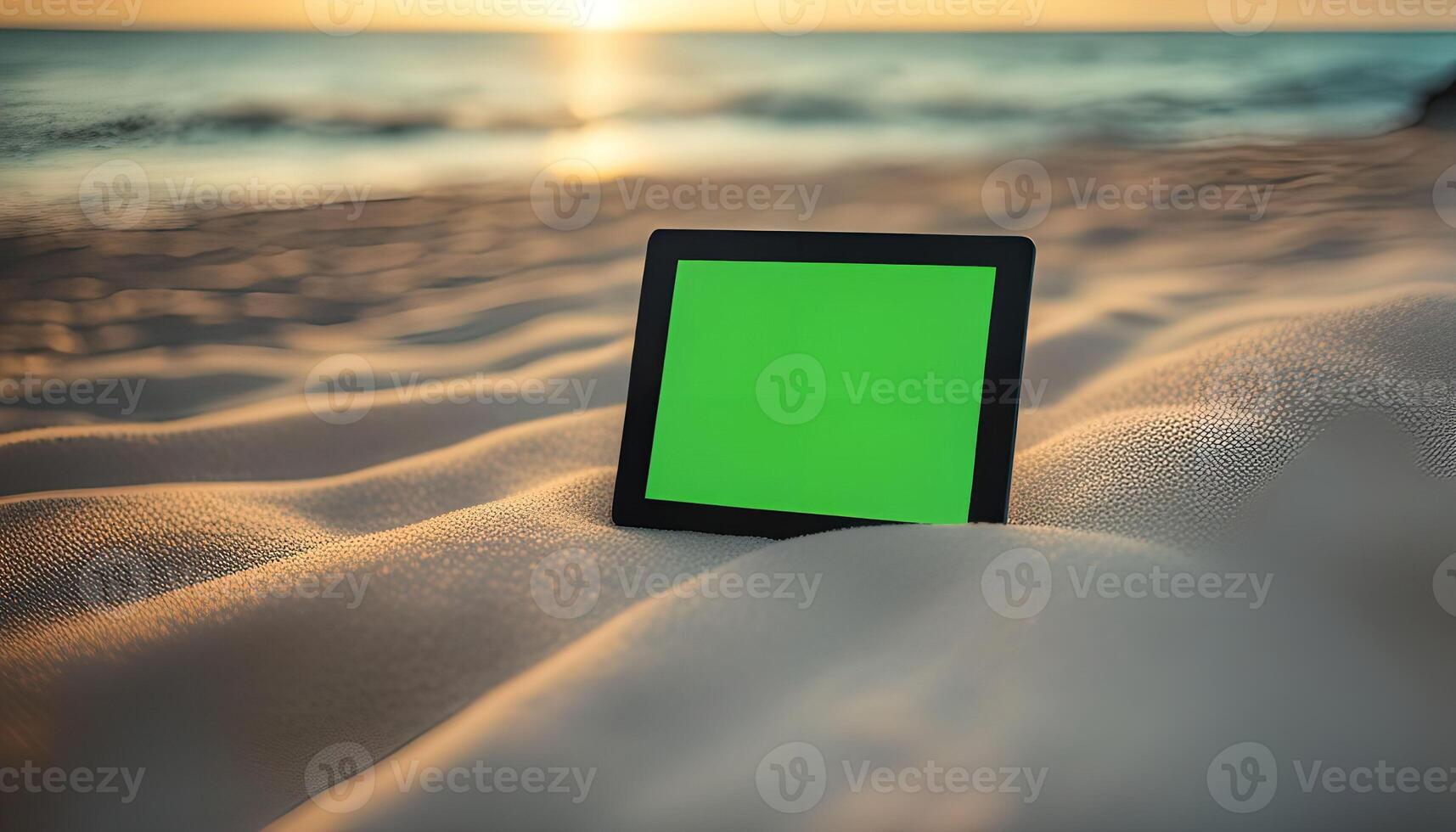 Tablet on the Beach at Sunset photo