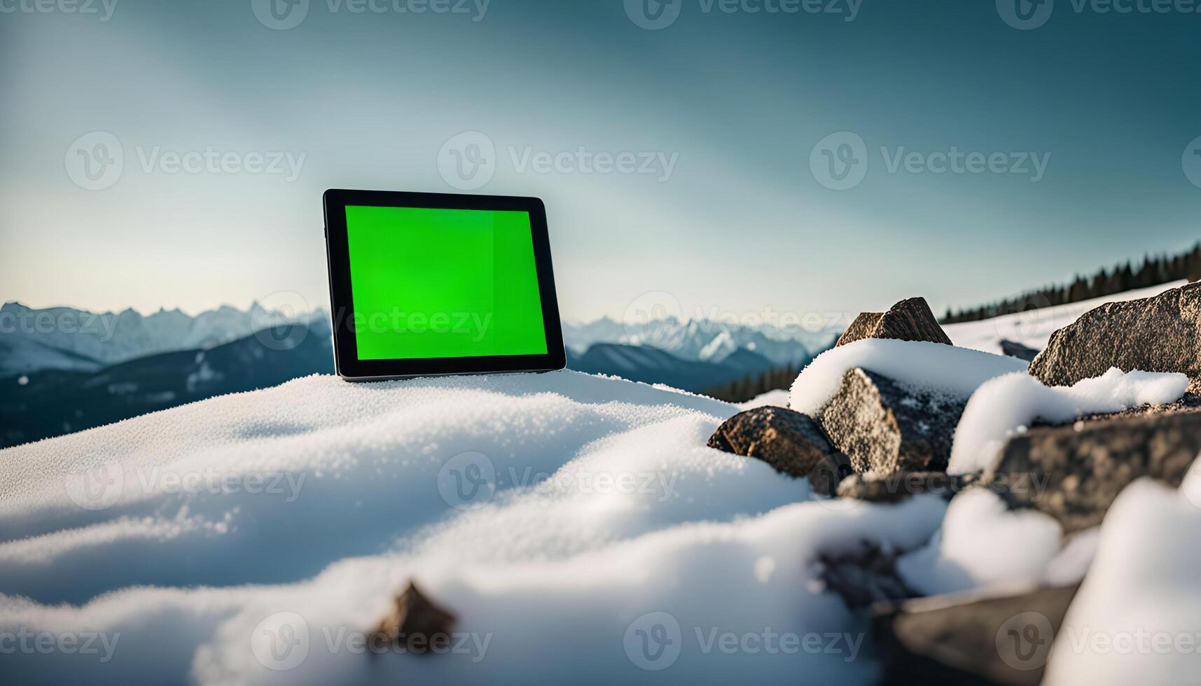 Tablet on Snowy Mountaintop photo